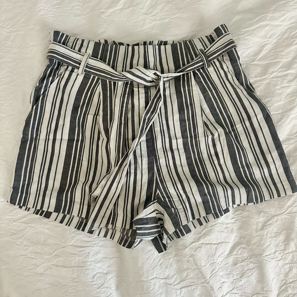 H&M Monochrome Striped High Waist Shorts